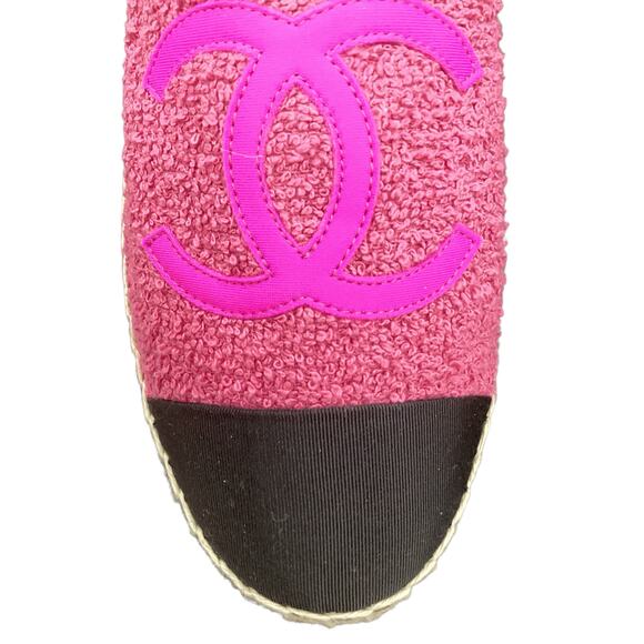 NIB Chanel Espadrilles Women SZ8 Made In Spain Fabric & Grosgrain Fuchsia &Black - Picture 6 of 9